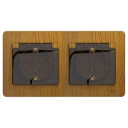 Розетка 2-м СП 2мод. Glossa 16А IP44 с заземл. защ. шторки в сборе дерево дуб SE GSL000547