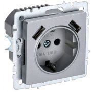 Розетка BRITE РЮш10-2-БрА 16А с USB A+A 3.1А с заземл. защ. шторки алюм. IEK BR-R14-16-U21-D31-K47